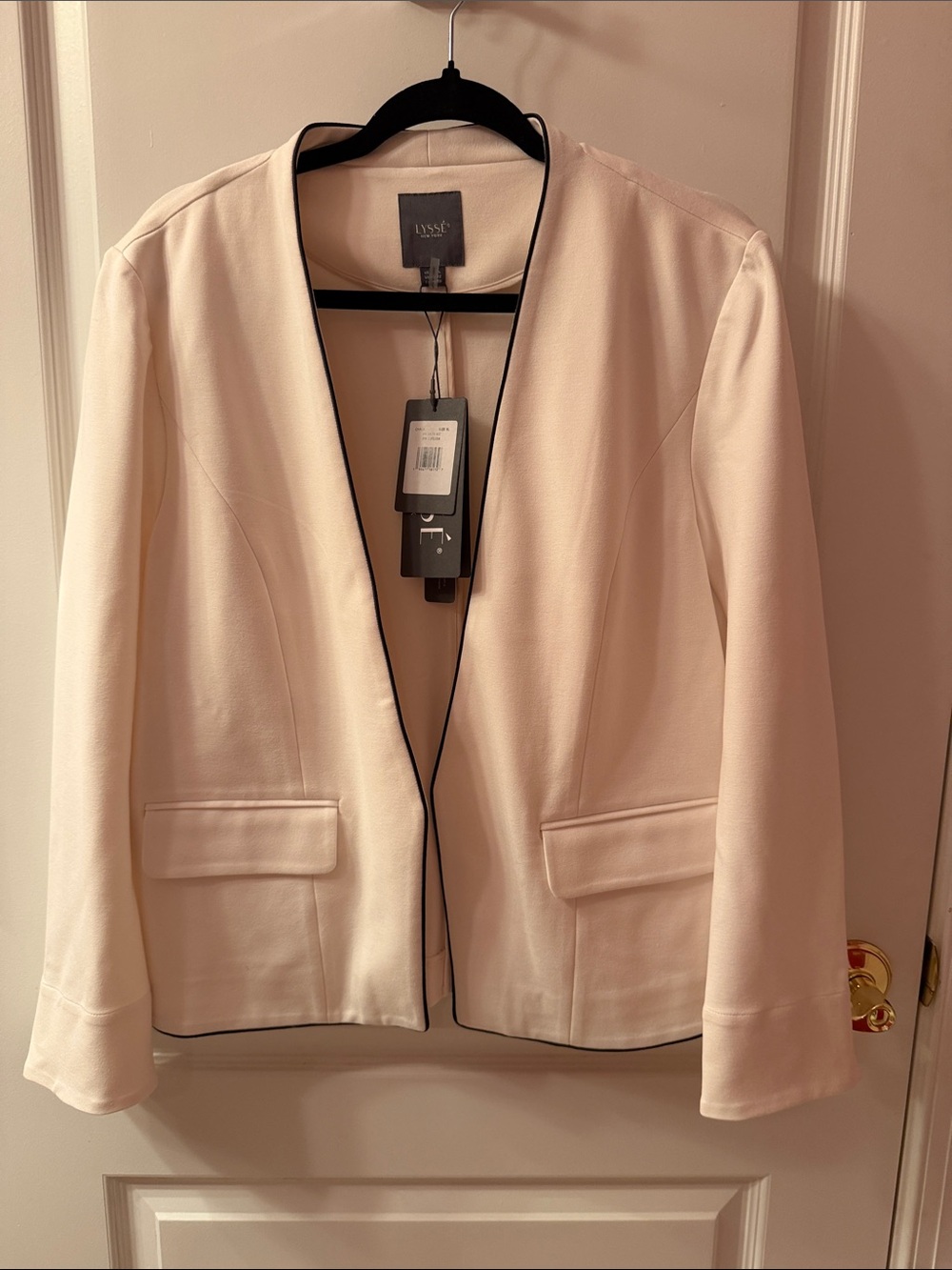 Lysse Cream Open-Front Blazer with Black Piping